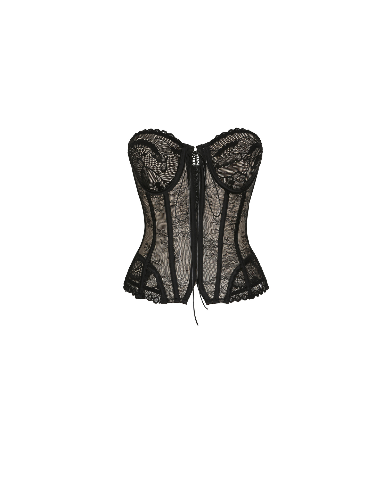 Corset Kalima de encaje negro semitransparente - Cayetana Garcia